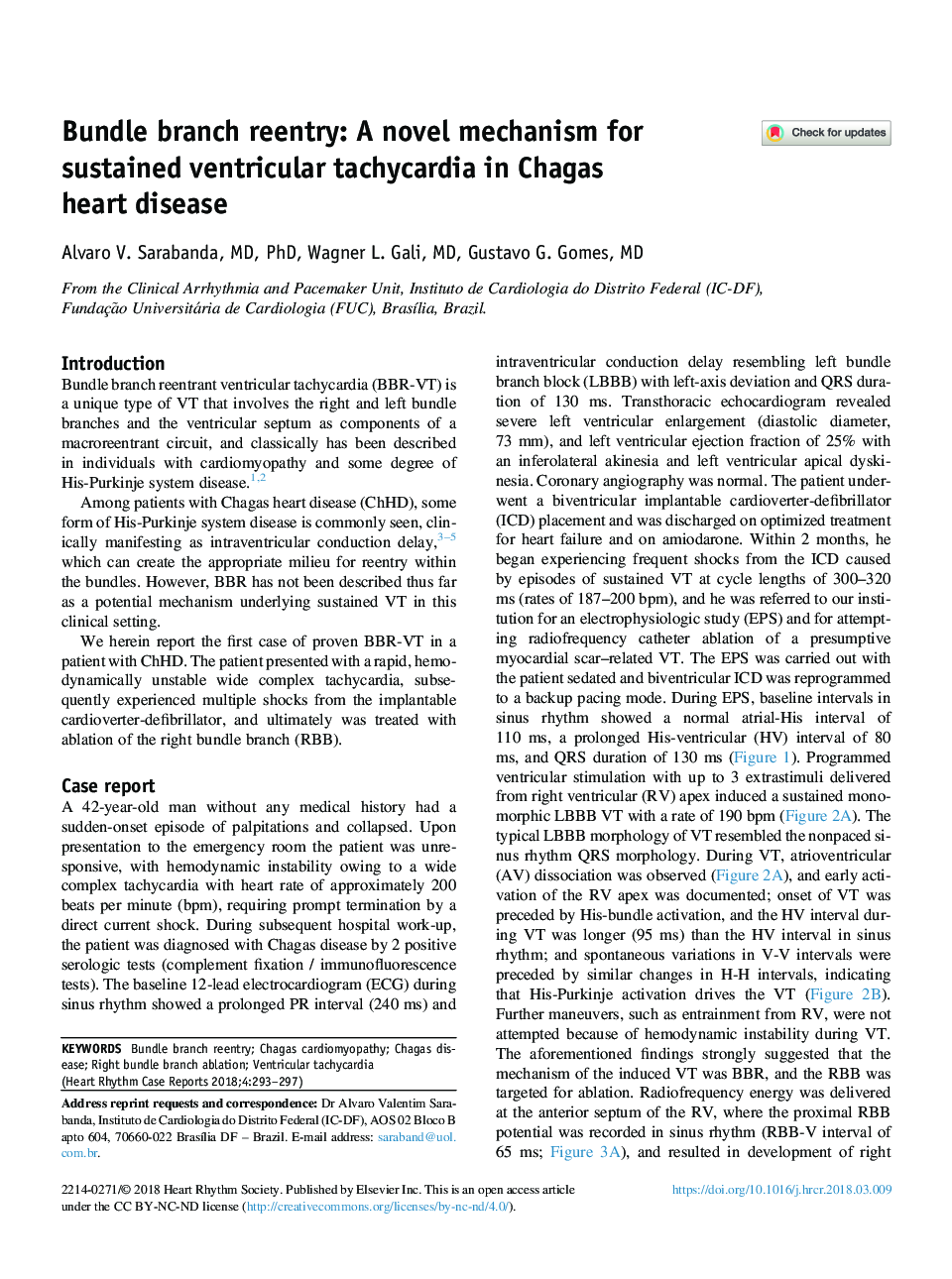 Bundle branch reentry: A novel mechanism for sustained ventricular tachycardia in Chagas heartÂ disease