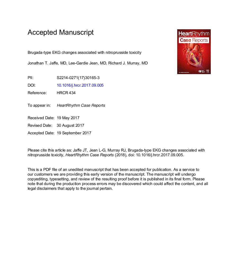 Brugada-type electrocardiogram changes associated with nitroprusside toxicity