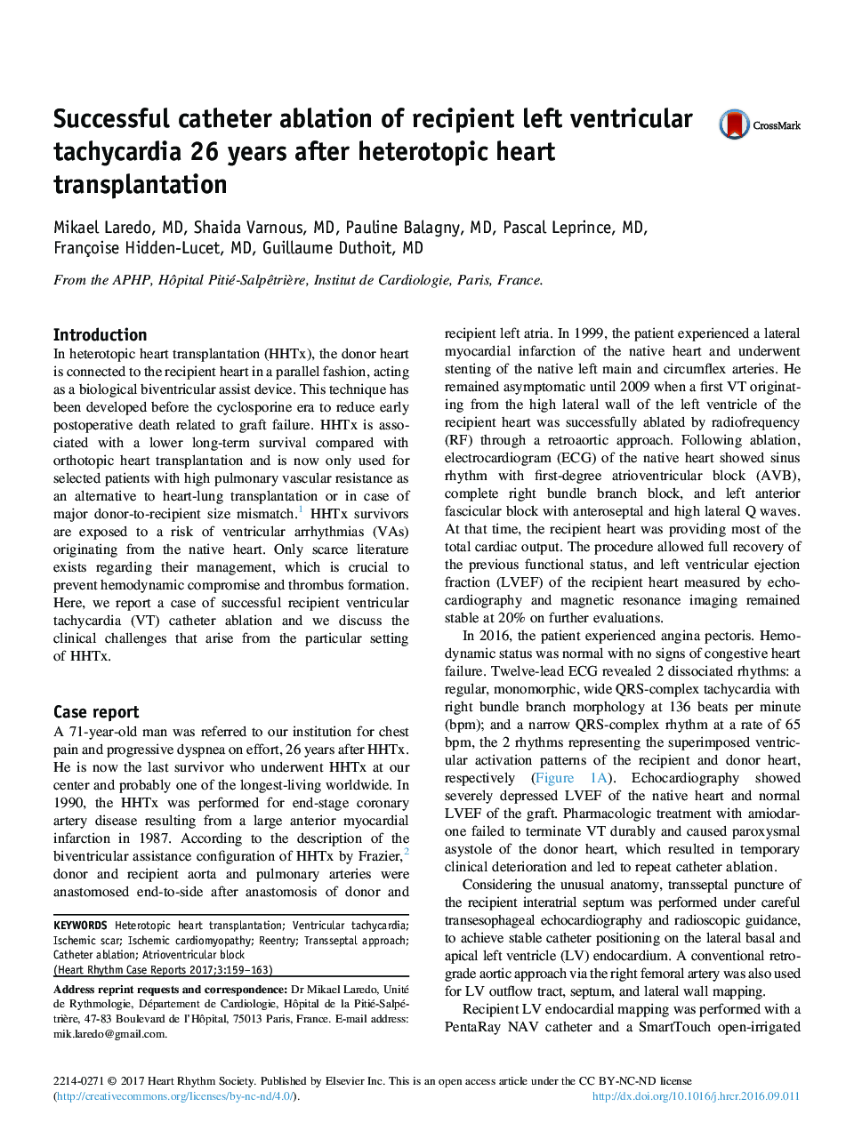 Successful catheter ablation of recipient left ventricular tachycardia 26 years after heterotopic heart transplantation