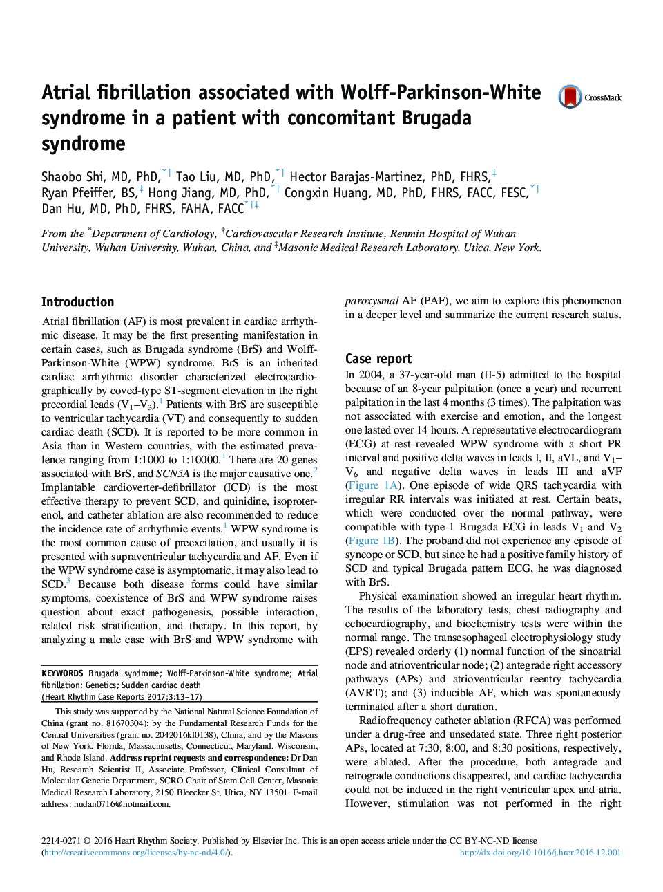 Atrial fibrillation associated with Wolff-Parkinson-White syndrome in a patient with concomitant Brugada syndrome