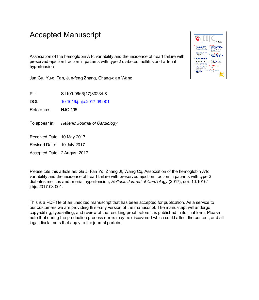 Association of hemoglobin A1c variability and the incidence of heart failure with preserved ejection fraction in patients with type 2 diabetes mellitus and arterial hypertension