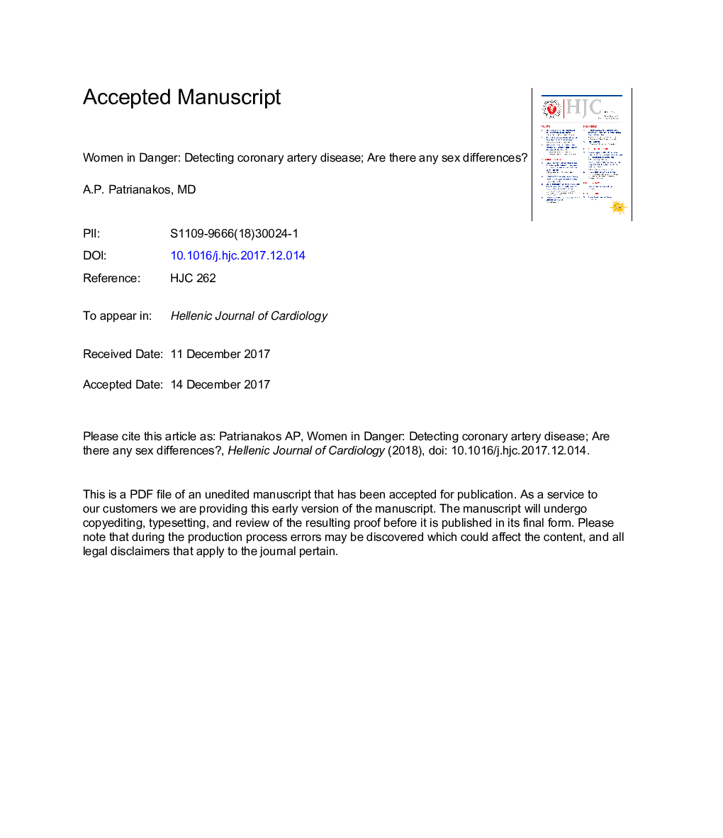 Women in danger: detecting coronary artery disease - Are there any sex differences?