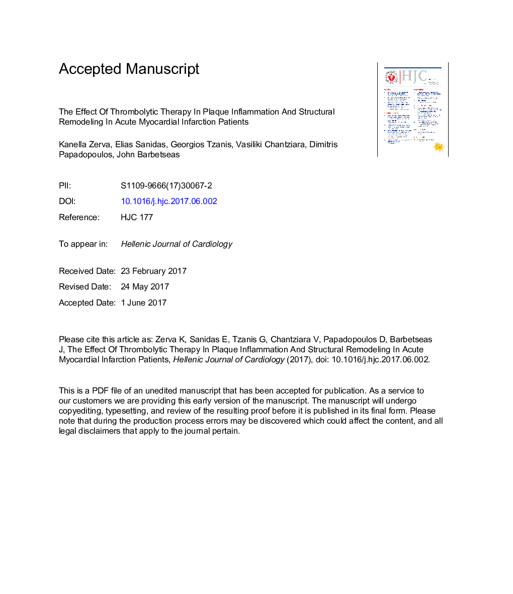 Effect of thrombolytic therapy in plaque inflammation and structural remodeling in acute myocardial infarction patients