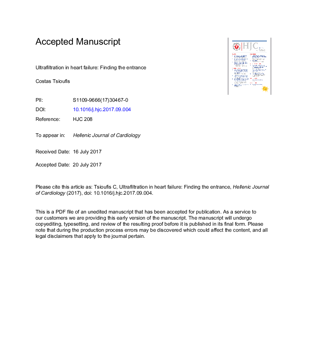 Ultrafiltration in heart failure: Finding the entrance