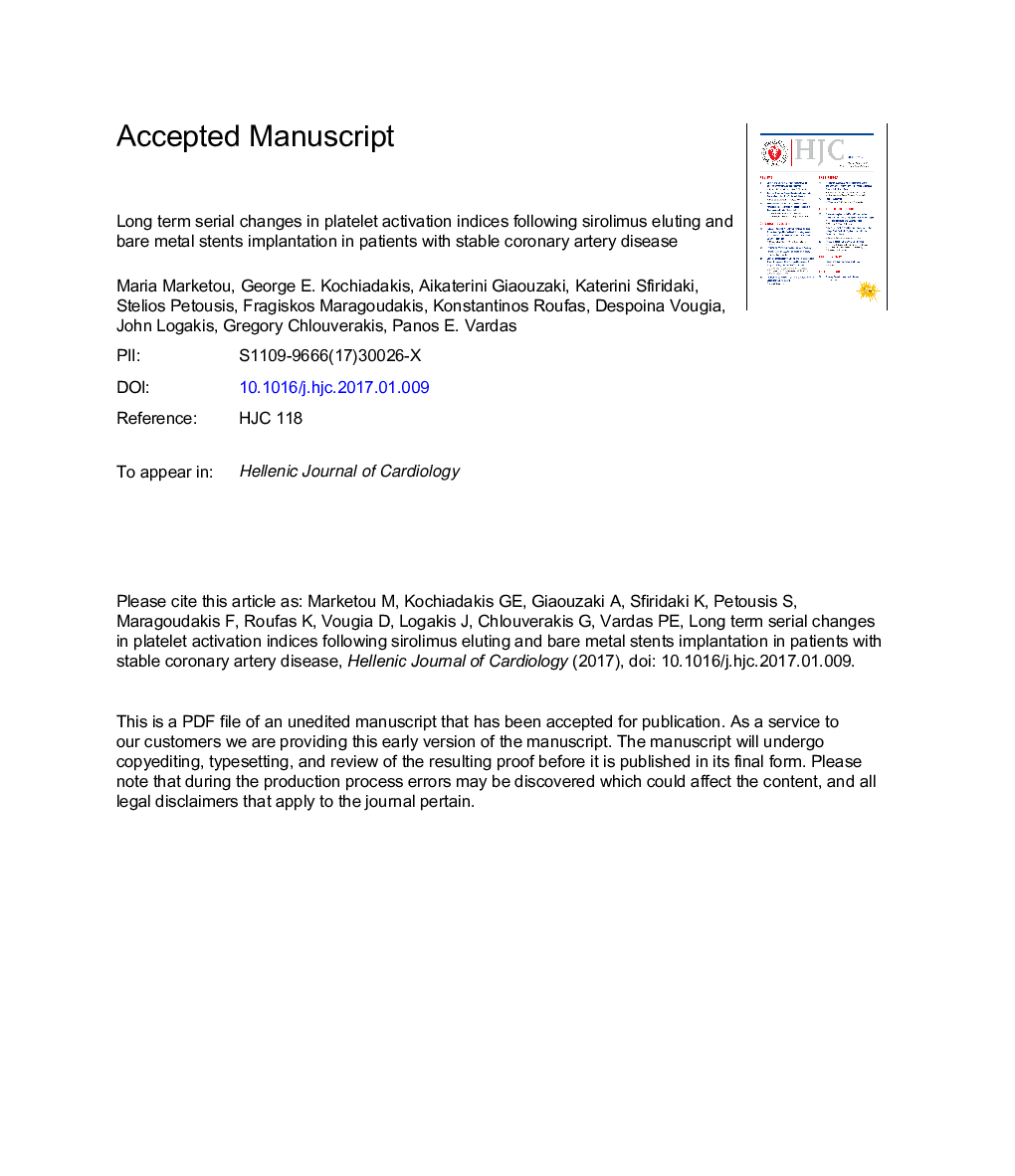 Long-term serial changes in platelet activation indices following sirolimus elution and bare metal stent implantation in patients with stable coronary artery disease