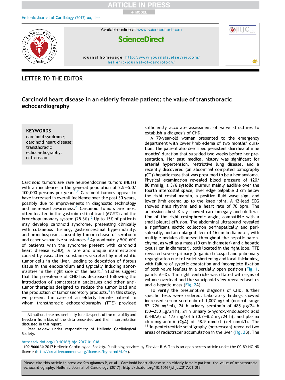 Carcinoid heart disease in an elderly female patient: the value of transthoracic echocardiography