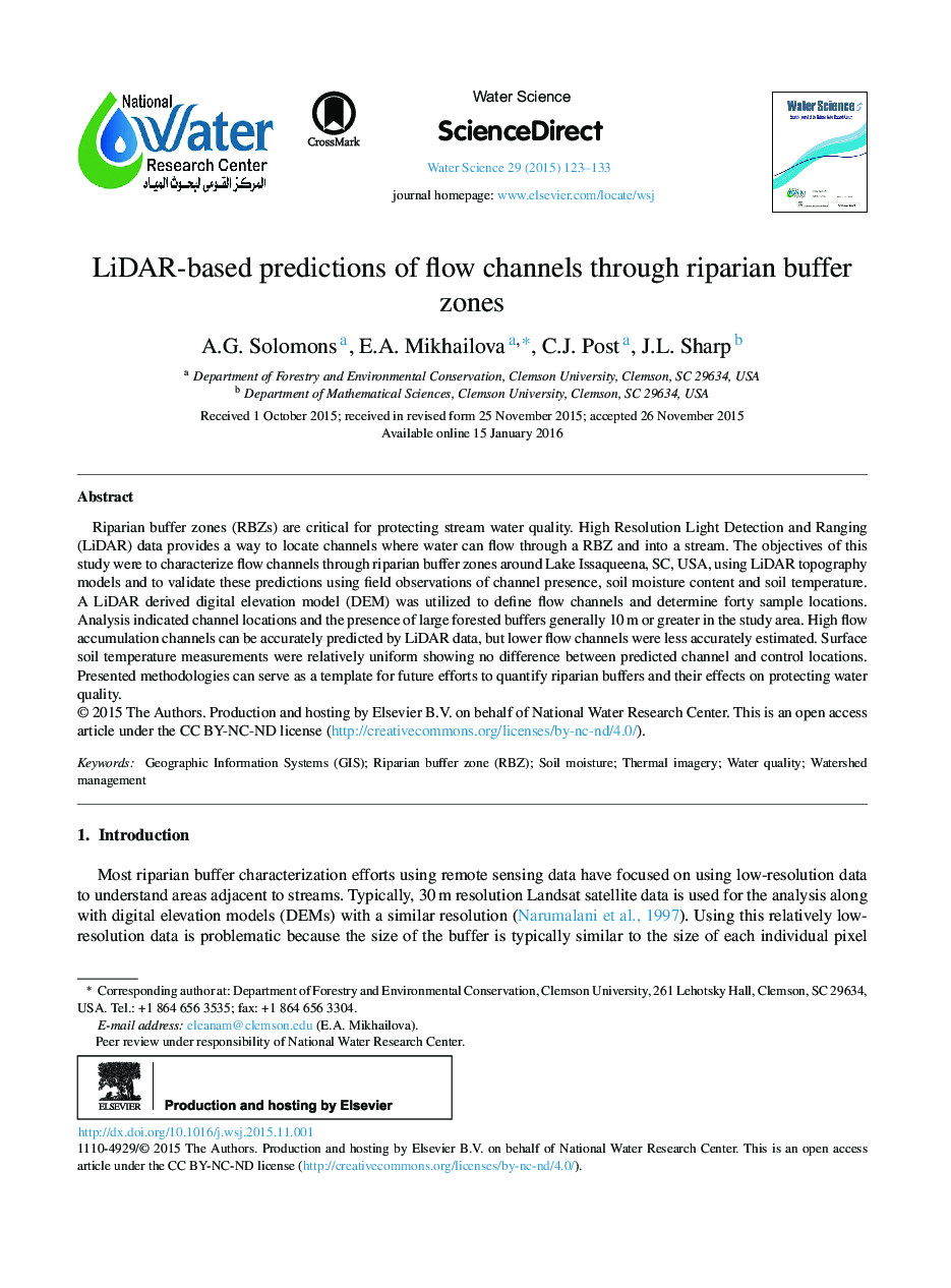 LiDAR-based predictions of flow channels through riparian buffer zones 