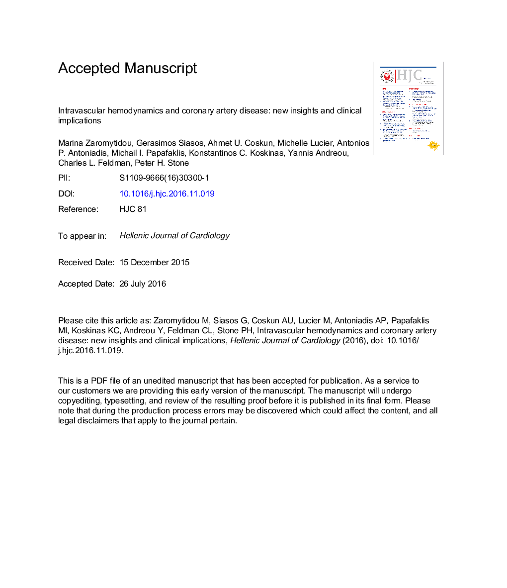 Intravascular hemodynamics and coronary artery disease: New insights and clinical implications