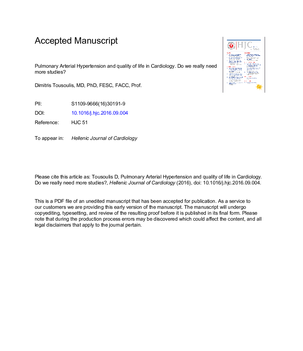 Pulmonary arterial hypertension and quality of life in cardiology. Do we really need more studies?