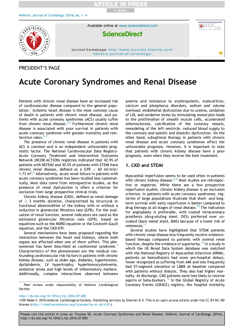 Acute Coronary Syndromes and Renal Disease