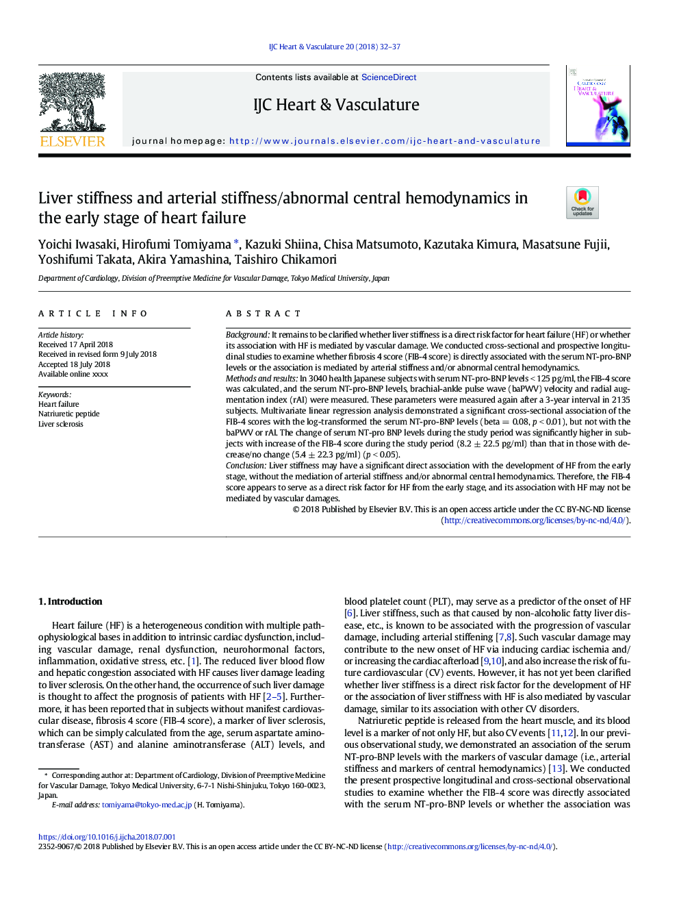 Liver stiffness and arterial stiffness/abnormal central hemodynamics in the early stage of heart failure