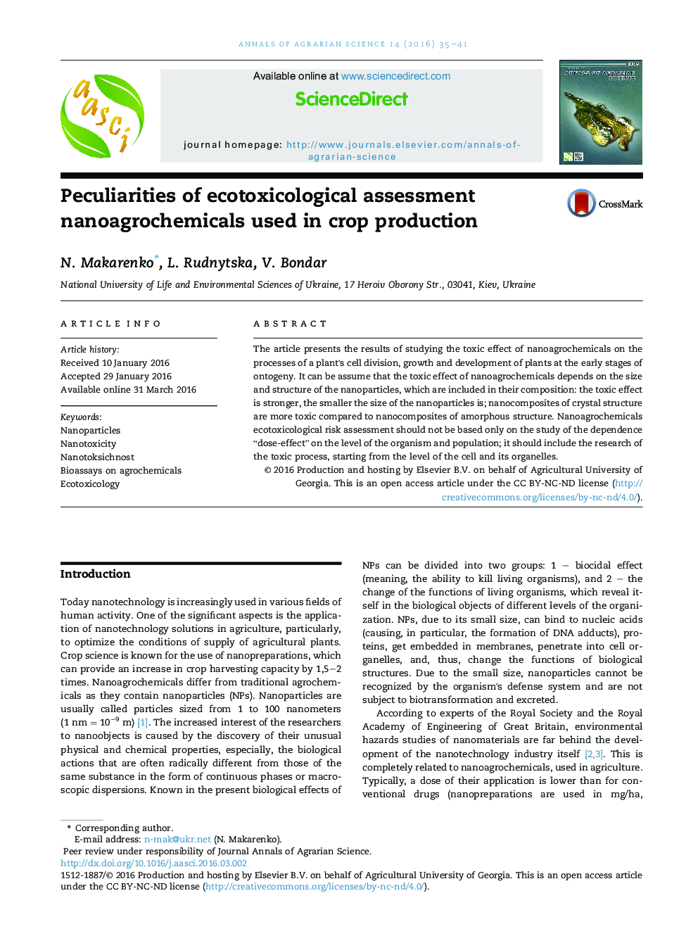 Peculiarities of ecotoxicological assessment nanoagrochemicals used in crop production 