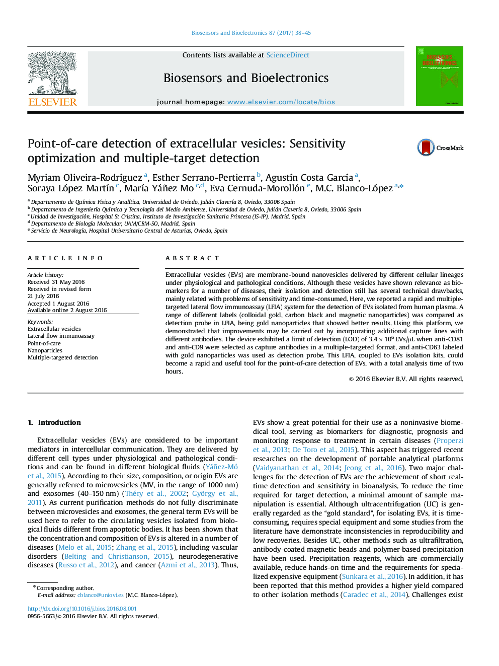 Point-of-care detection of extracellular vesicles: Sensitivity optimization and multiple-target detection