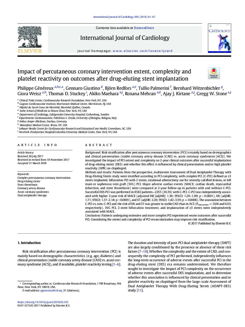 Impact of percutaneous coronary intervention extent, complexity and platelet reactivity on outcomes after drug-eluting stent implantation