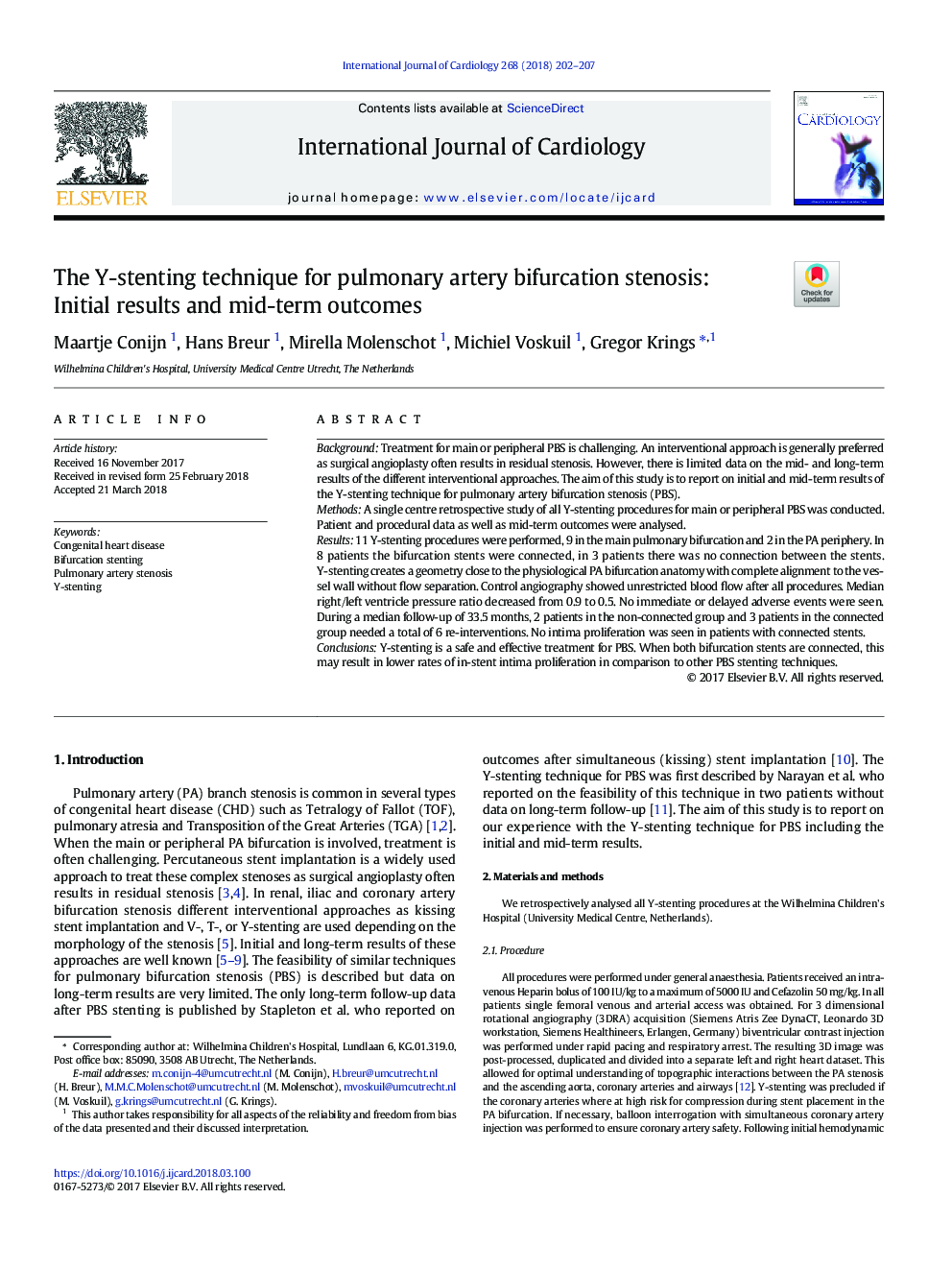 The Y-stenting technique for pulmonary artery bifurcation stenosis: Initial results and mid-term outcomes