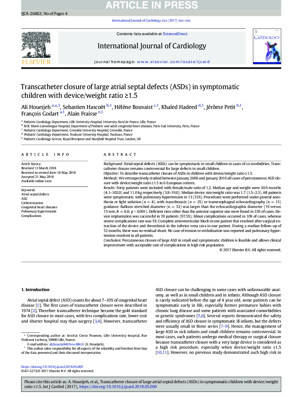 Transcatheter closure of large atrial septal defects (ASDs) in symptomatic children with device/weight ratio â¥1.5