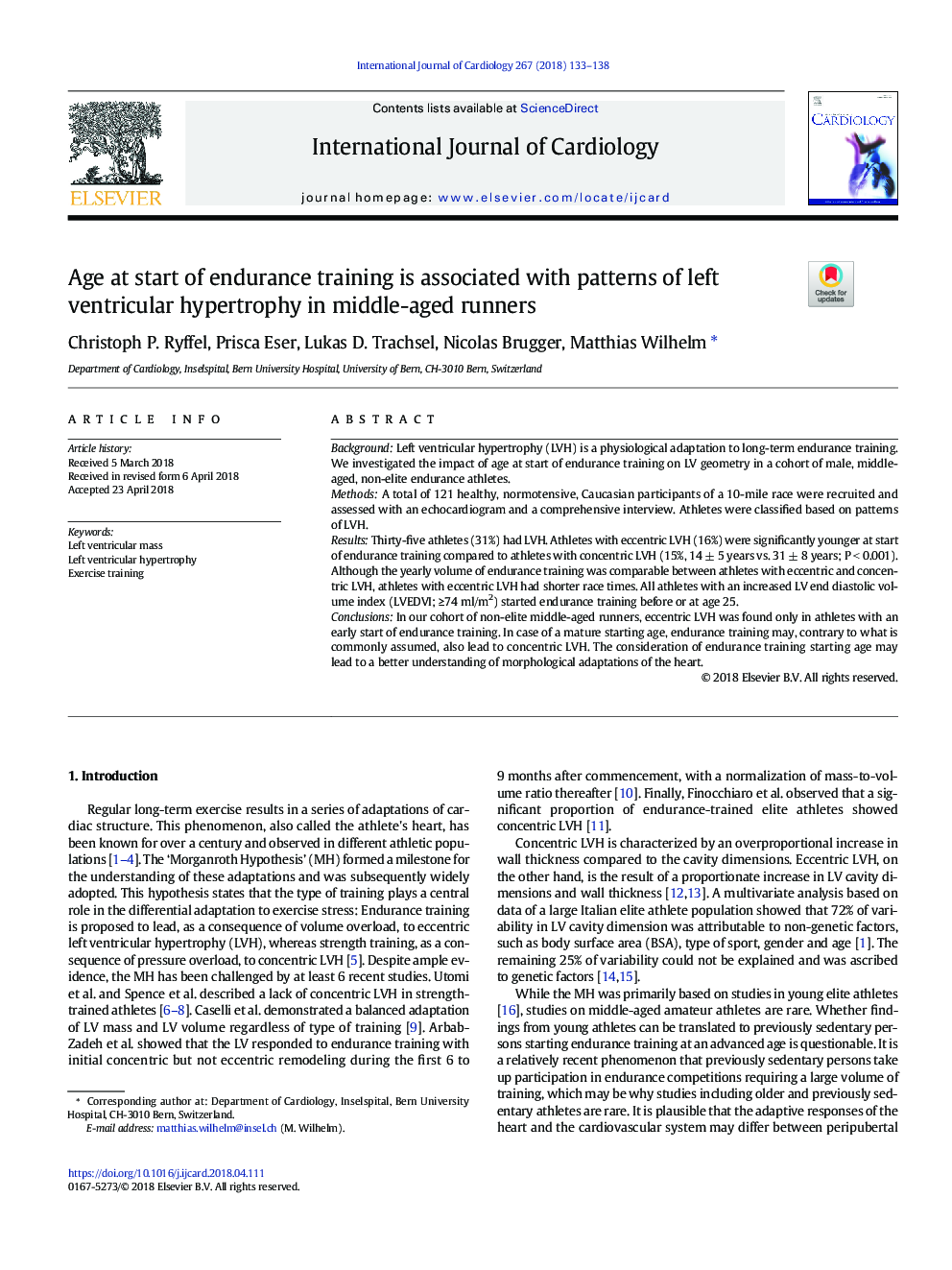 Age at start of endurance training is associated with patterns of left ventricular hypertrophy in middle-aged runners