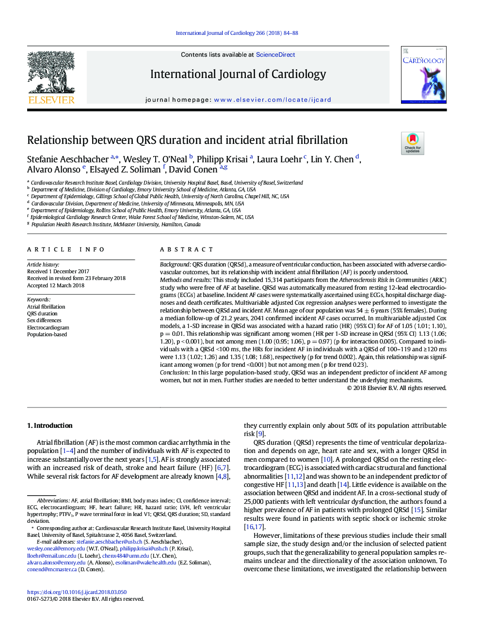 Relationship between QRS duration and incident atrial fibrillation