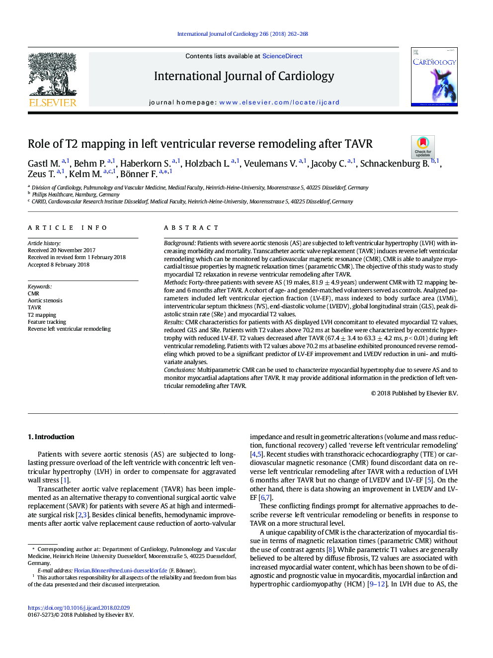 عکس صفحه اول مقاله: Role of T2 mapping in left ventricular reverse remodeling after TAVR Role of T2 mapping in left ventricular reverse remodeling after TAVR