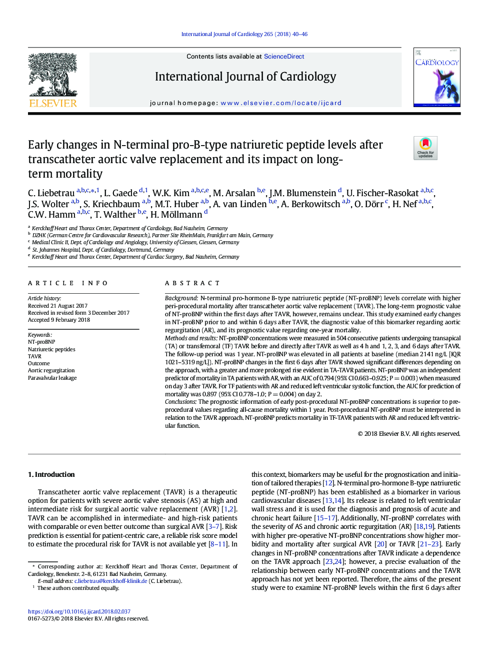 Early changes in N-terminal pro-B-type natriuretic peptide levels after transcatheter aortic valve replacement and its impact on long-term mortality