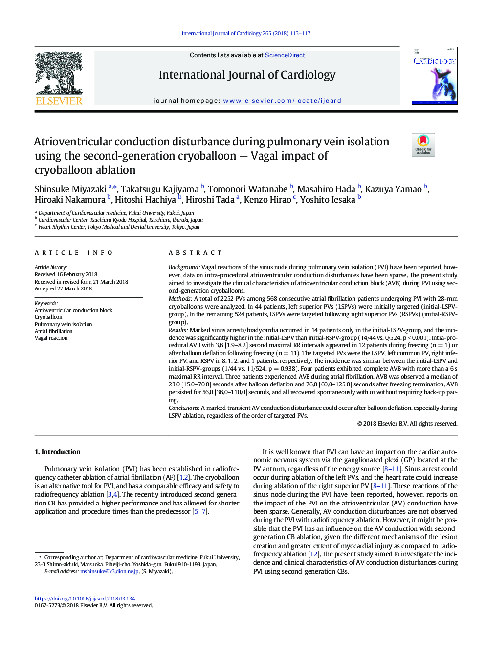 Atrioventricular conduction disturbance during pulmonary vein isolation using the second-generation cryoballoon - Vagal impact of cryoballoon ablation