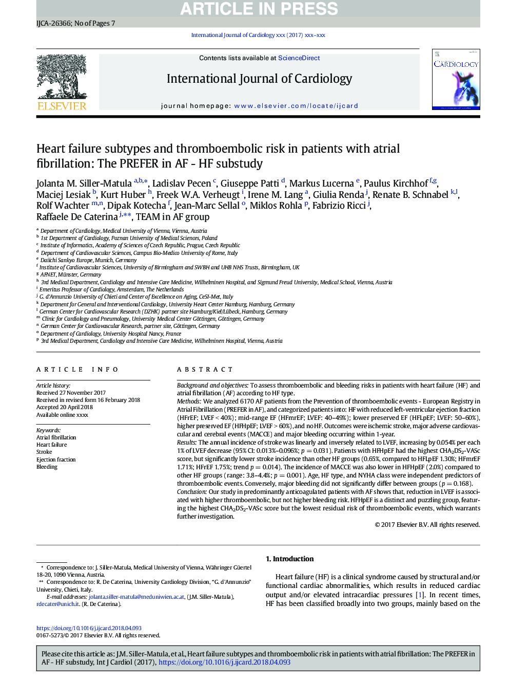 Heart failure subtypes and thromboembolic risk in patients with atrial fibrillation: The PREFER in AF - HF substudy