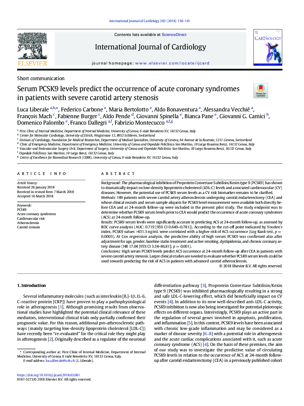 Serum PCSK9 levels predict the occurrence of acute coronary syndromes in patients with severe carotid artery stenosis