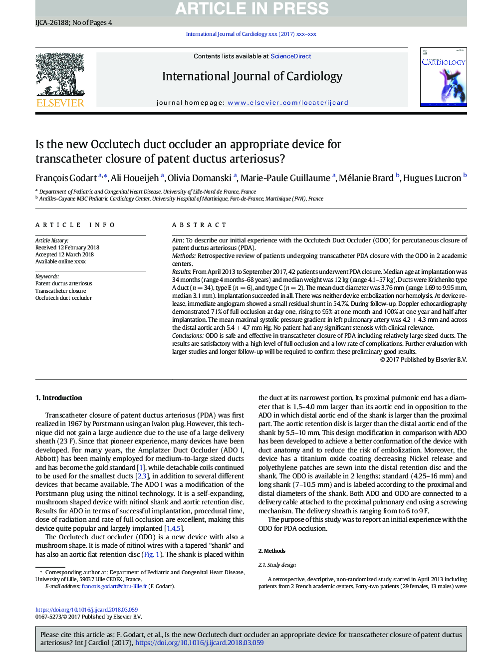 Is the new Occlutech duct occluder an appropriate device for transcatheter closure of patent ductus arteriosus?