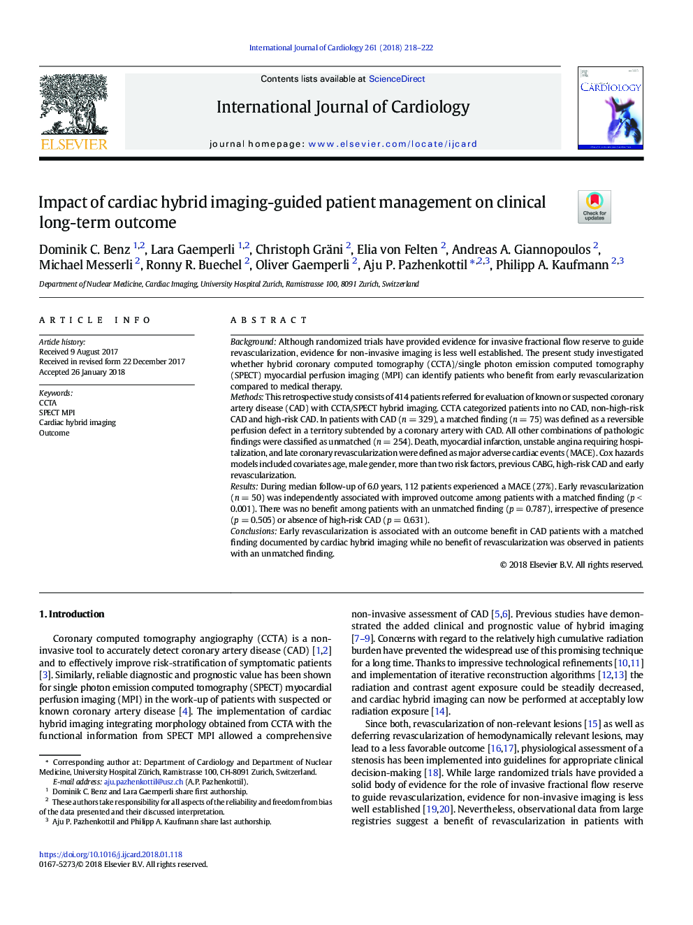 Impact of cardiac hybrid imaging-guided patient management on clinical long-term outcome