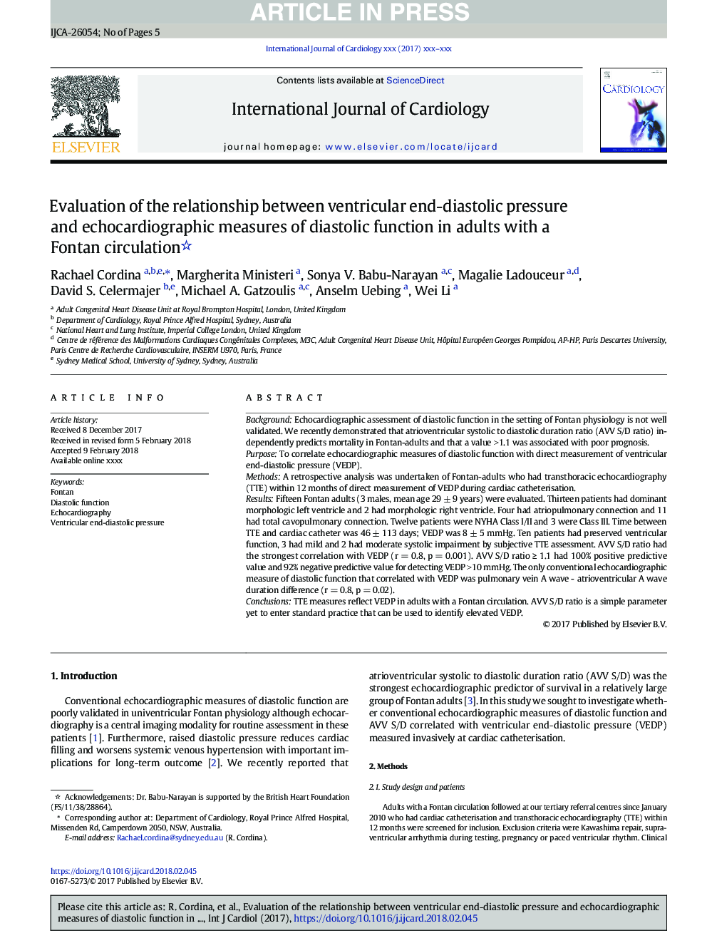 Evaluation of the relationship between ventricular end-diastolic pressure and echocardiographic measures of diastolic function in adults with a Fontan circulation