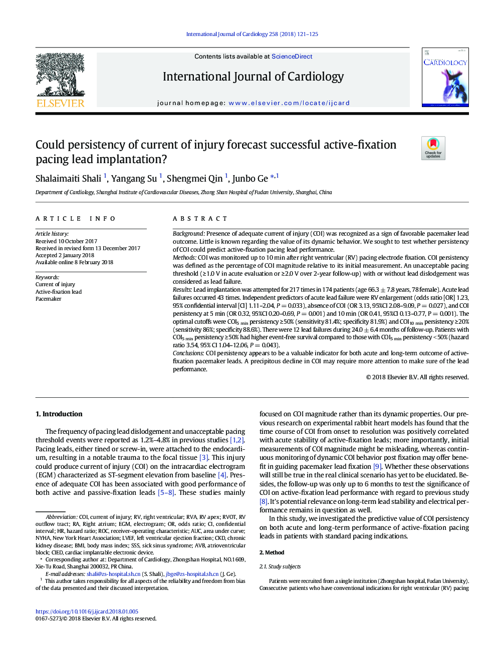 Could persistency of current of injury forecast successful active-fixation pacing lead implantation?