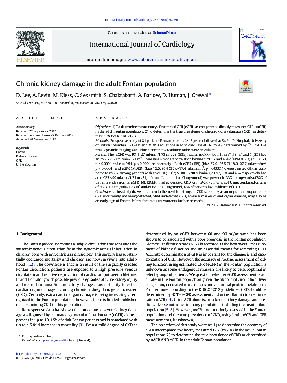 Chronic kidney damage in the adult Fontan population