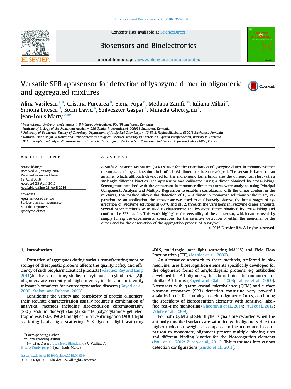 Versatile SPR aptasensor for detection of lysozyme dimer in oligomeric and aggregated mixtures
