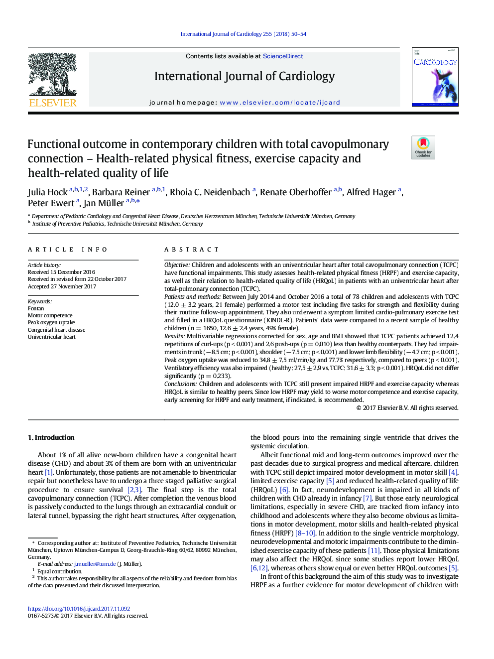 Functional outcome in contemporary children with total cavopulmonary connection - Health-related physical fitness, exercise capacity and health-related quality of life