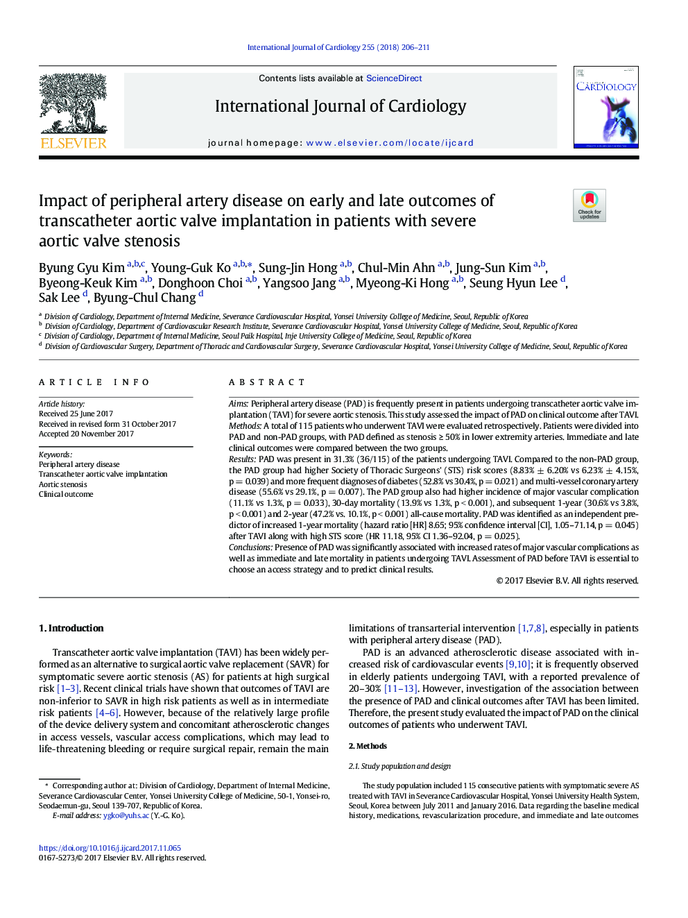 Impact of peripheral artery disease on early and late outcomes of transcatheter aortic valve implantation in patients with severe aortic valve stenosis