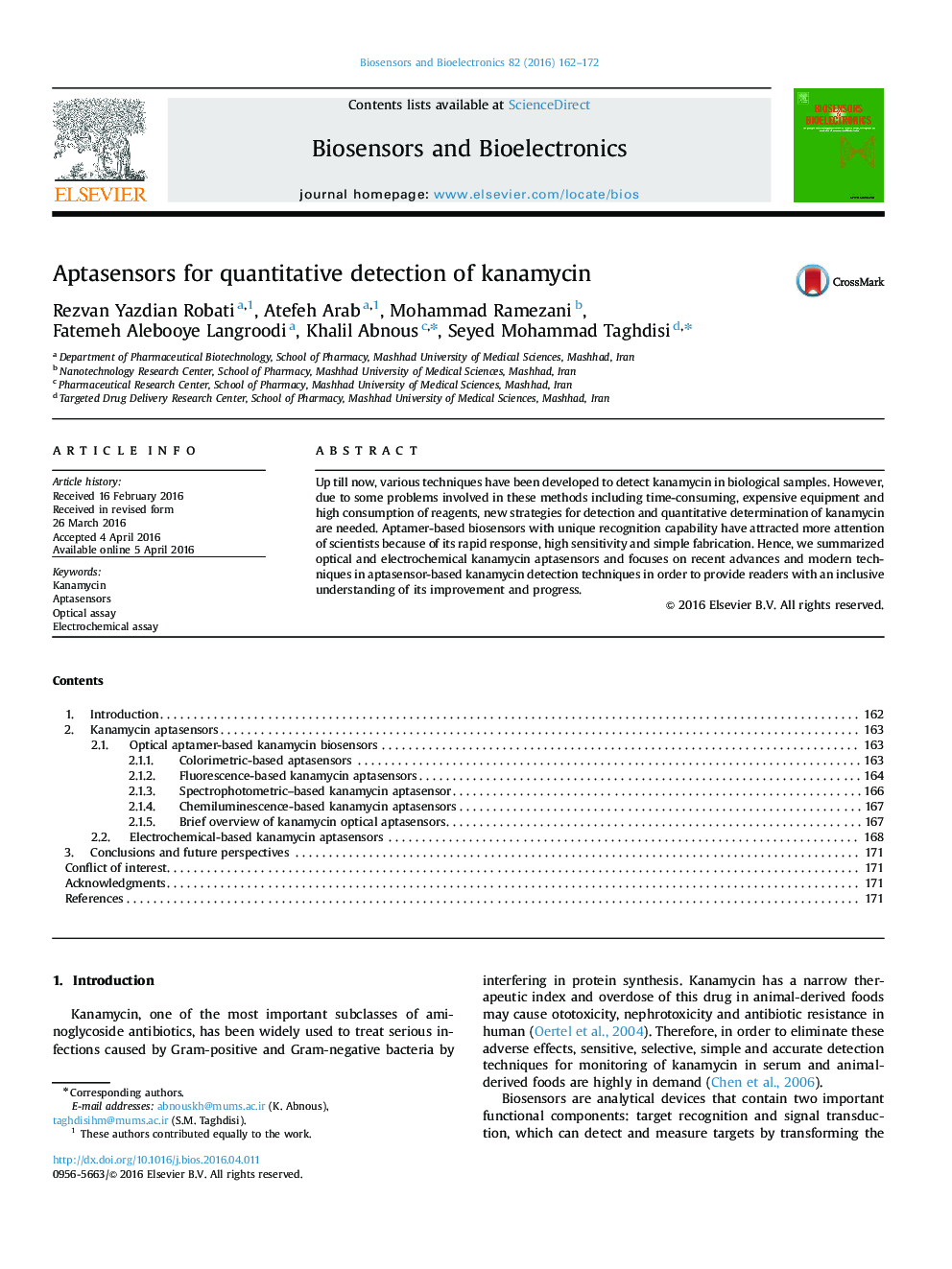 Aptasensors for quantitative detection of kanamycin