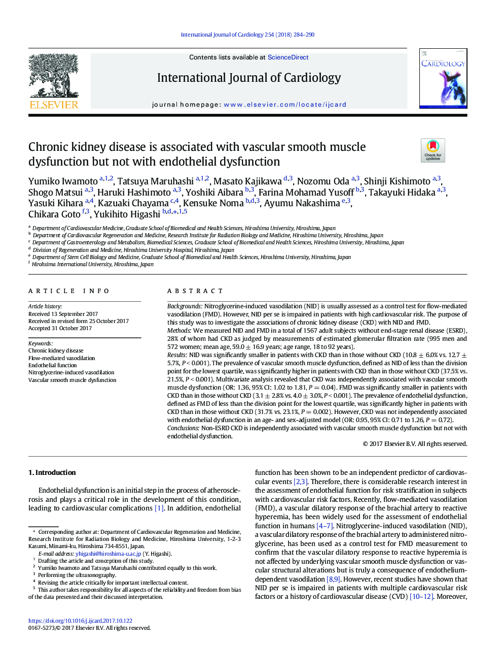 Chronic kidney disease is associated with vascular smooth muscle dysfunction but not with endothelial dysfunction