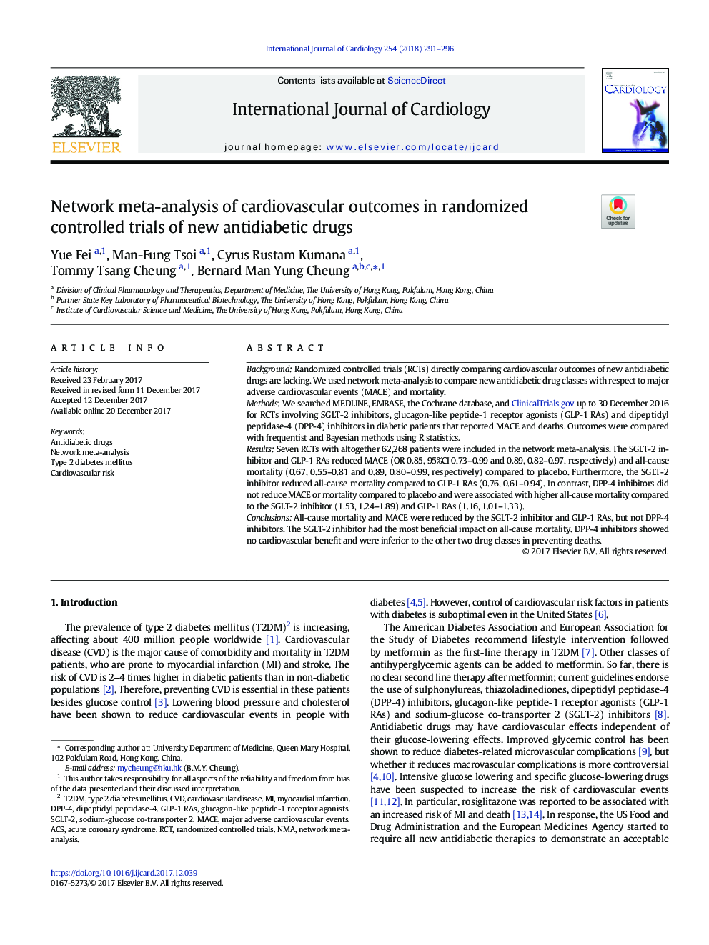 Network meta-analysis of cardiovascular outcomes in randomized controlled trials of new antidiabetic drugs