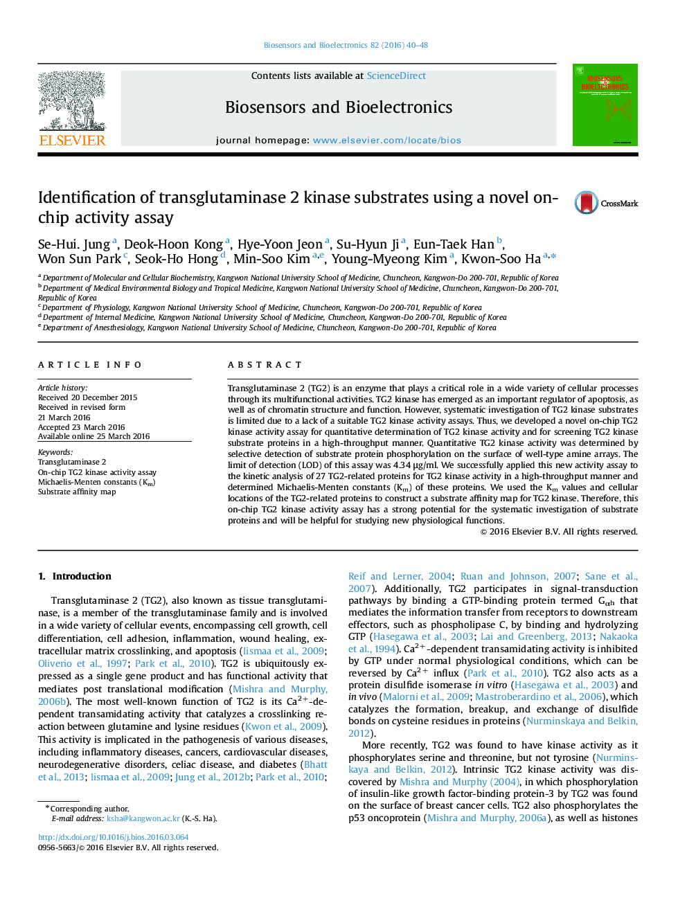 Identification of transglutaminase 2 kinase substrates using a novel on-chip activity assay