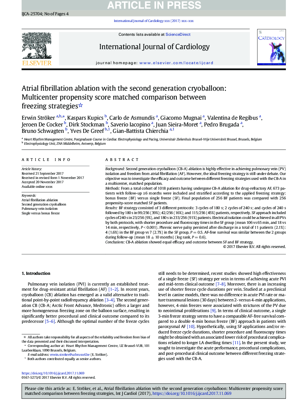 کاهش فیبریلاسیون دهلیزی با کریوبالون نسل دوم: نمره گرایش چندگانه مقایسه شده بین استراتژی های انجماد 