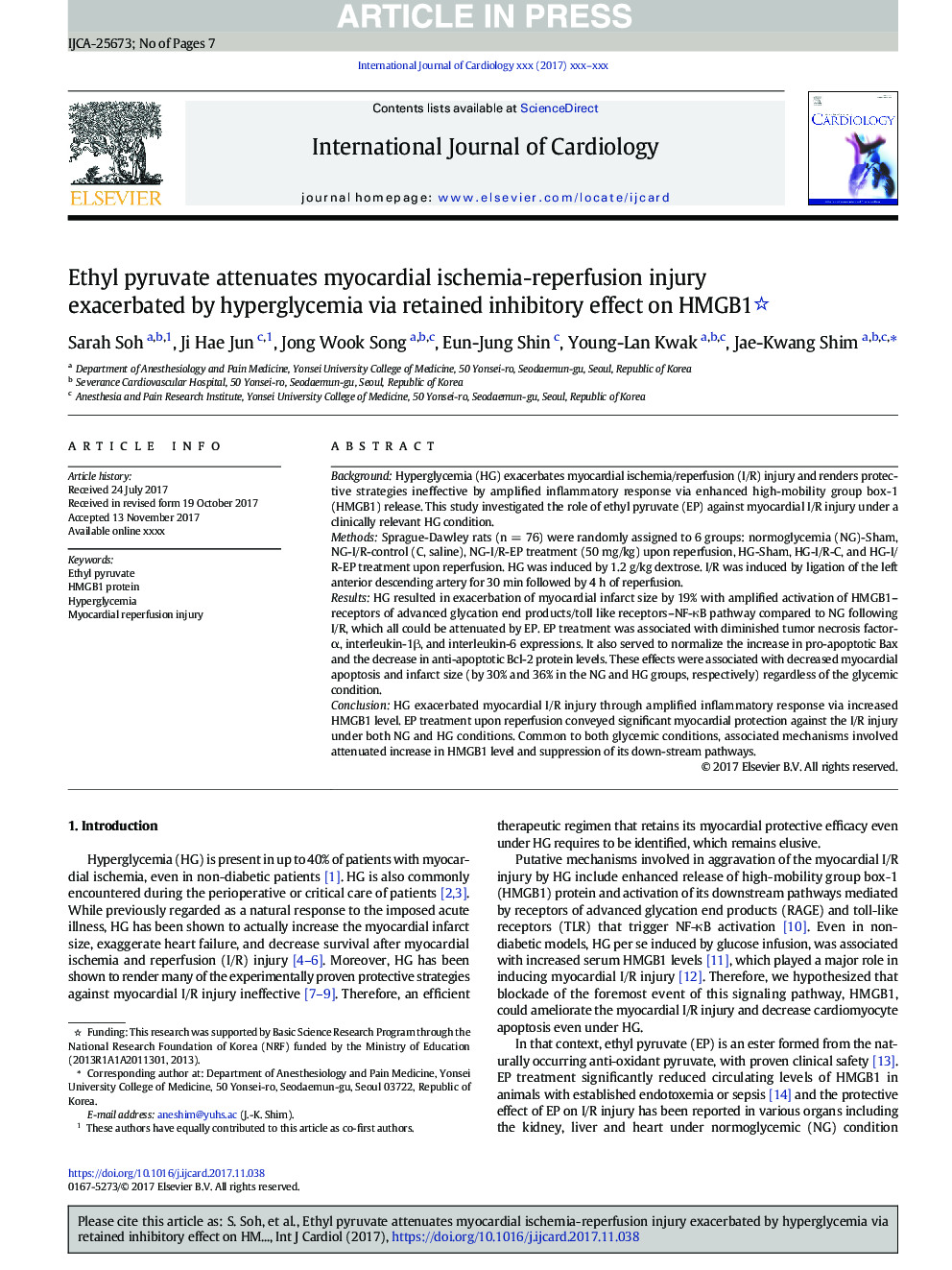 Ethyl pyruvate attenuates myocardial ischemia-reperfusion injury exacerbated by hyperglycemia via retained inhibitory effect on HMGB1