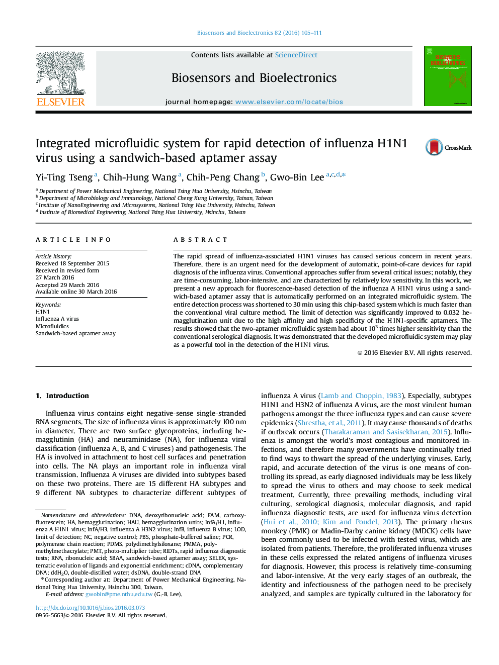 Integrated microfluidic system for rapid detection of influenza H1N1 virus using a sandwich-based aptamer assay