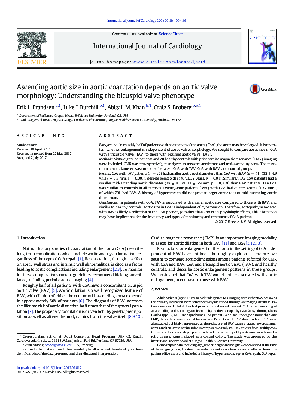 Ascending aortic size in aortic coarctation depends on aortic valve morphology: Understanding the bicuspid valve phenotype