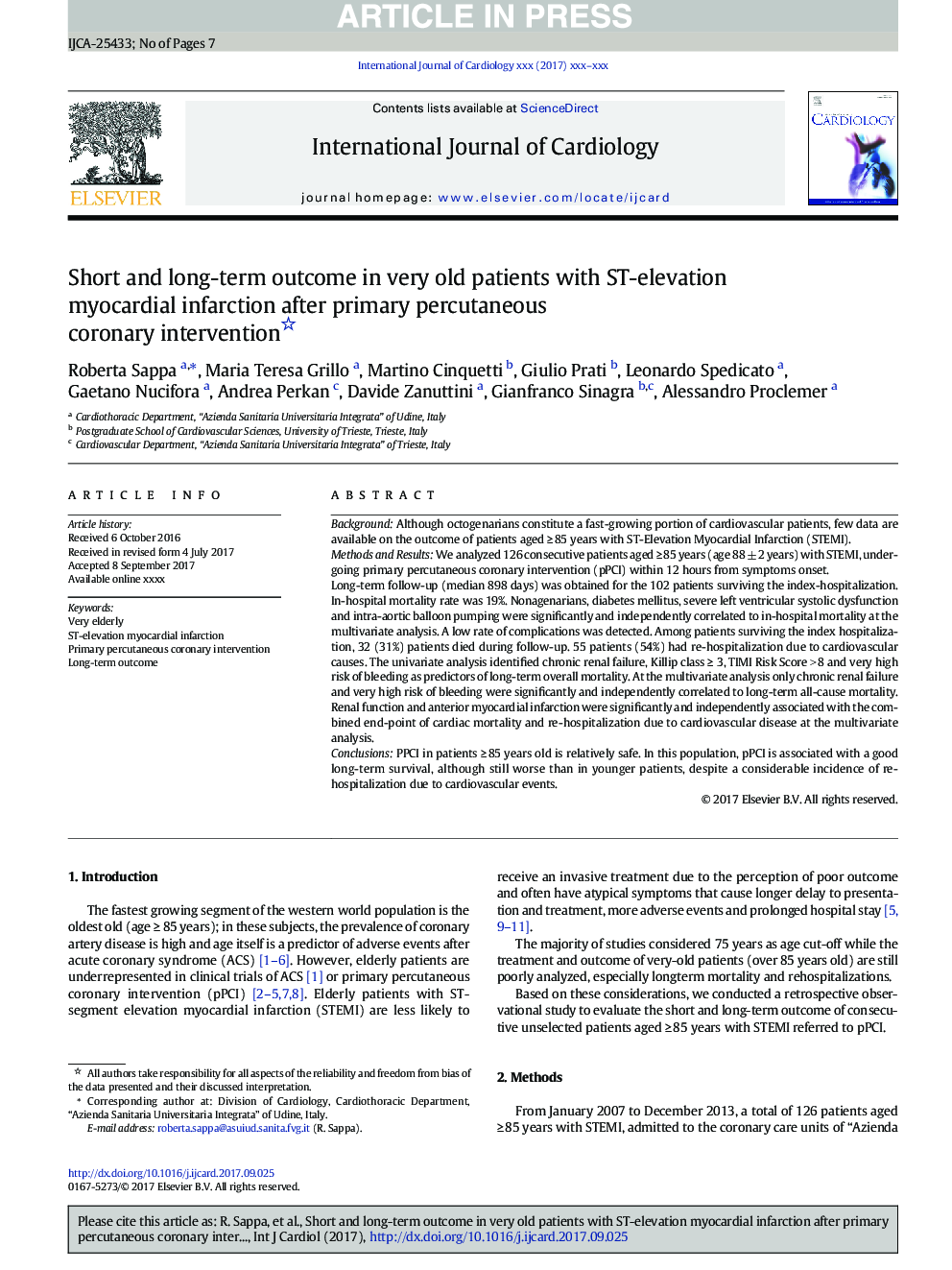 Short and long-term outcome in very old patients with ST-elevation myocardial infarction after primary percutaneous coronary intervention