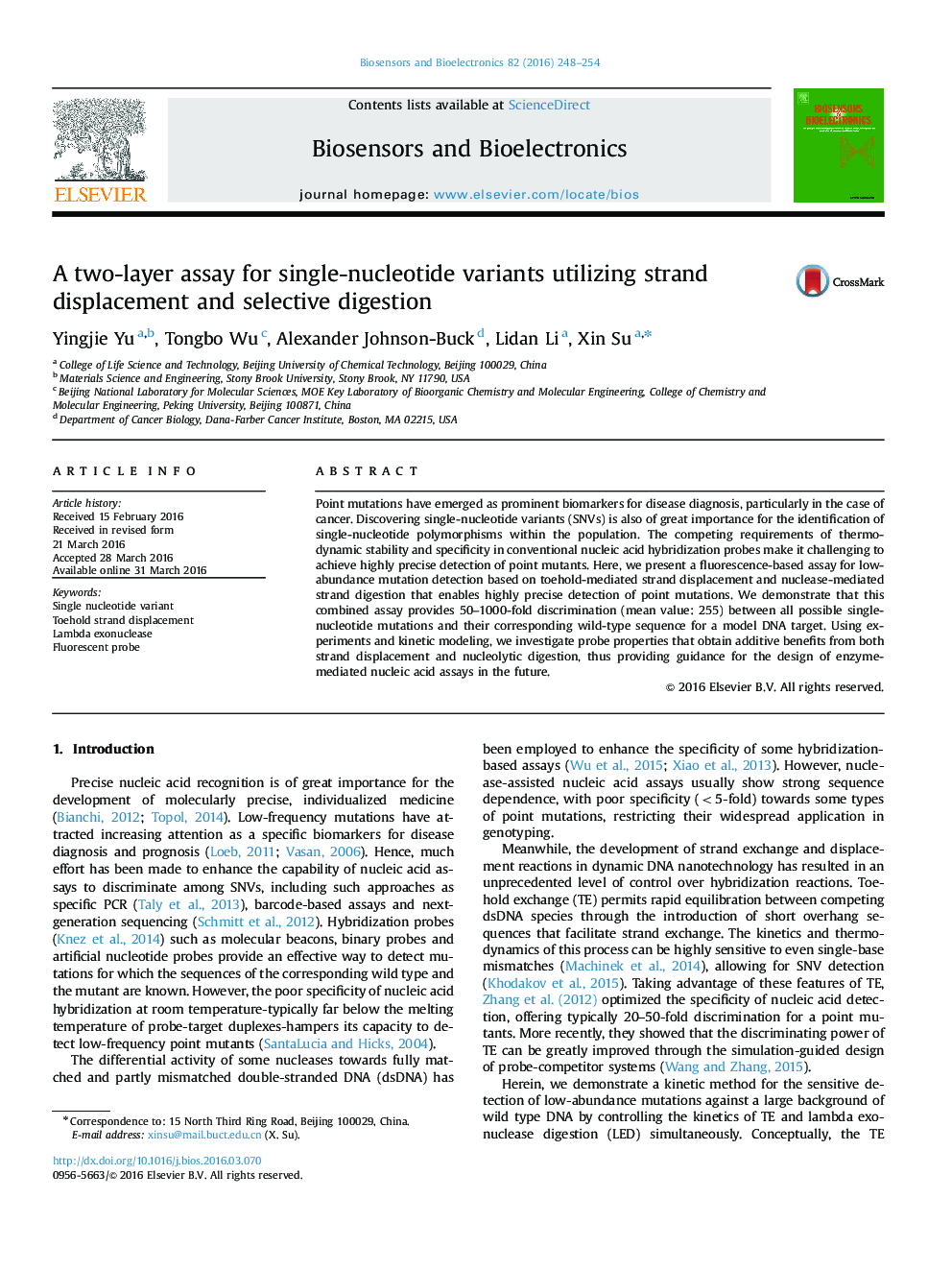 A two-layer assay for single-nucleotide variants utilizing strand displacement and selective digestion