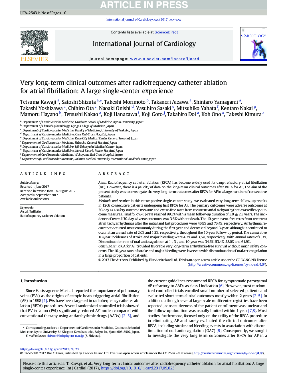 Very long-term clinical outcomes after radiofrequency catheter ablation for atrial fibrillation: A large single-center experience