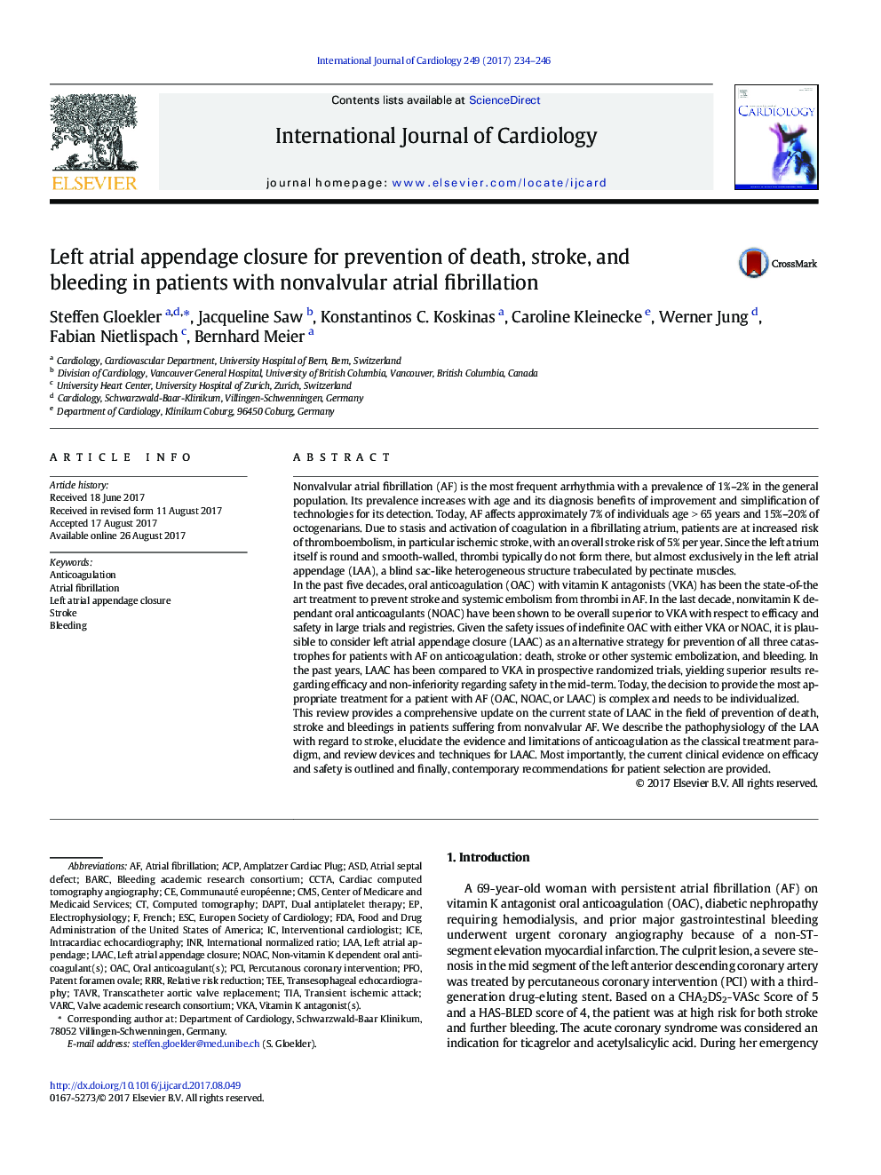 Left atrial appendage closure for prevention of death, stroke, and bleeding in patients with nonvalvular atrial fibrillation