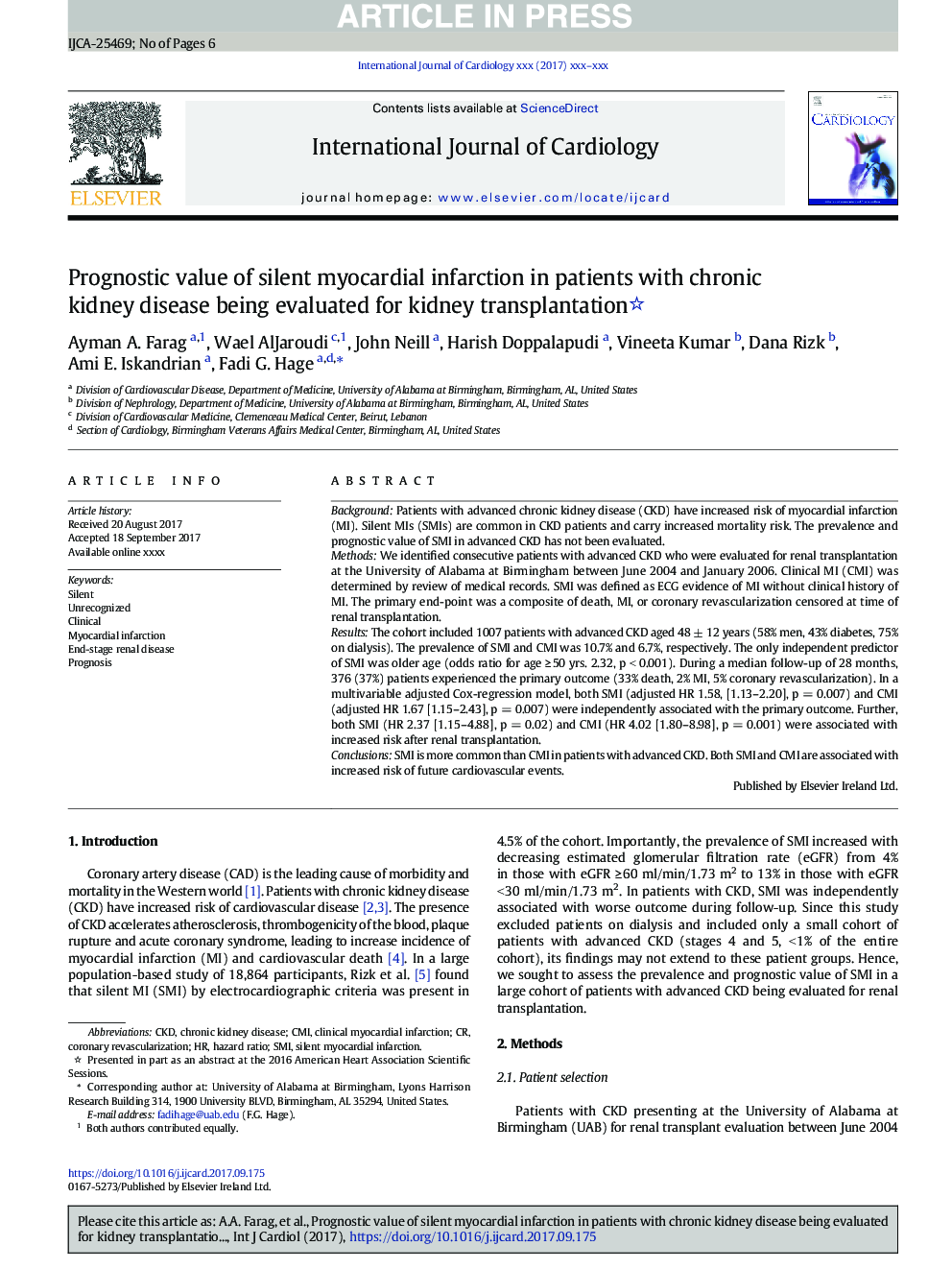 Prognostic value of silent myocardial infarction in patients with chronic kidney disease being evaluated for kidney transplantation