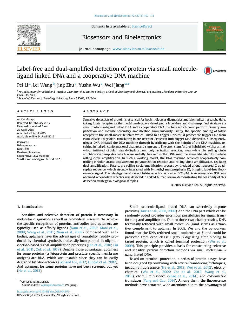 Label-free and dual-amplified detection of protein via small molecule-ligand linked DNA and a cooperative DNA machine