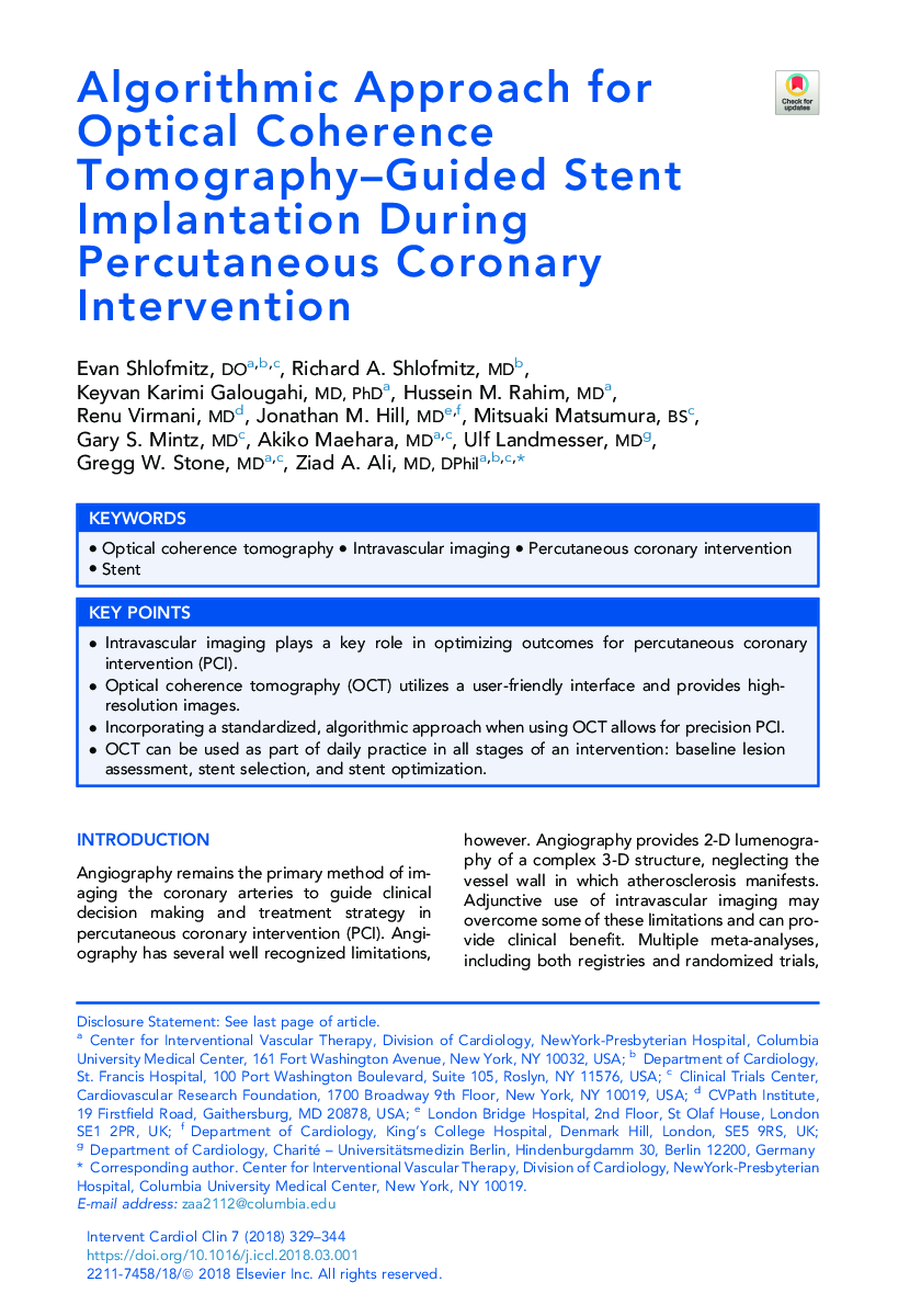 Algorithmic Approach for Optical Coherence Tomography-Guided Stent Implantation During Percutaneous Coronary Intervention